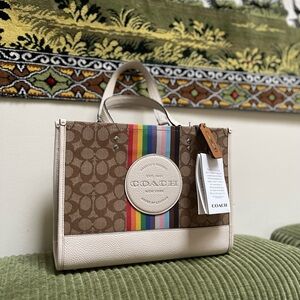 Coach NWT Signature Jacquard Dempsey Tote Bag LGBTQIA+ flag pebble leather
